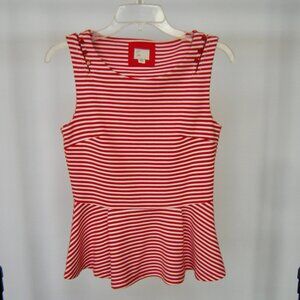 Anthropologie Postage Stamp ANTONIA Red and White Striped Peplum Top - XS -CUTE